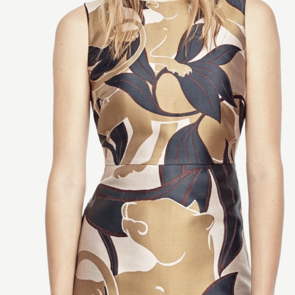 Ann Taylor Jungle Cat Jaguar Metallic Brocade Sheath Dress XS - Picture 2 of 8